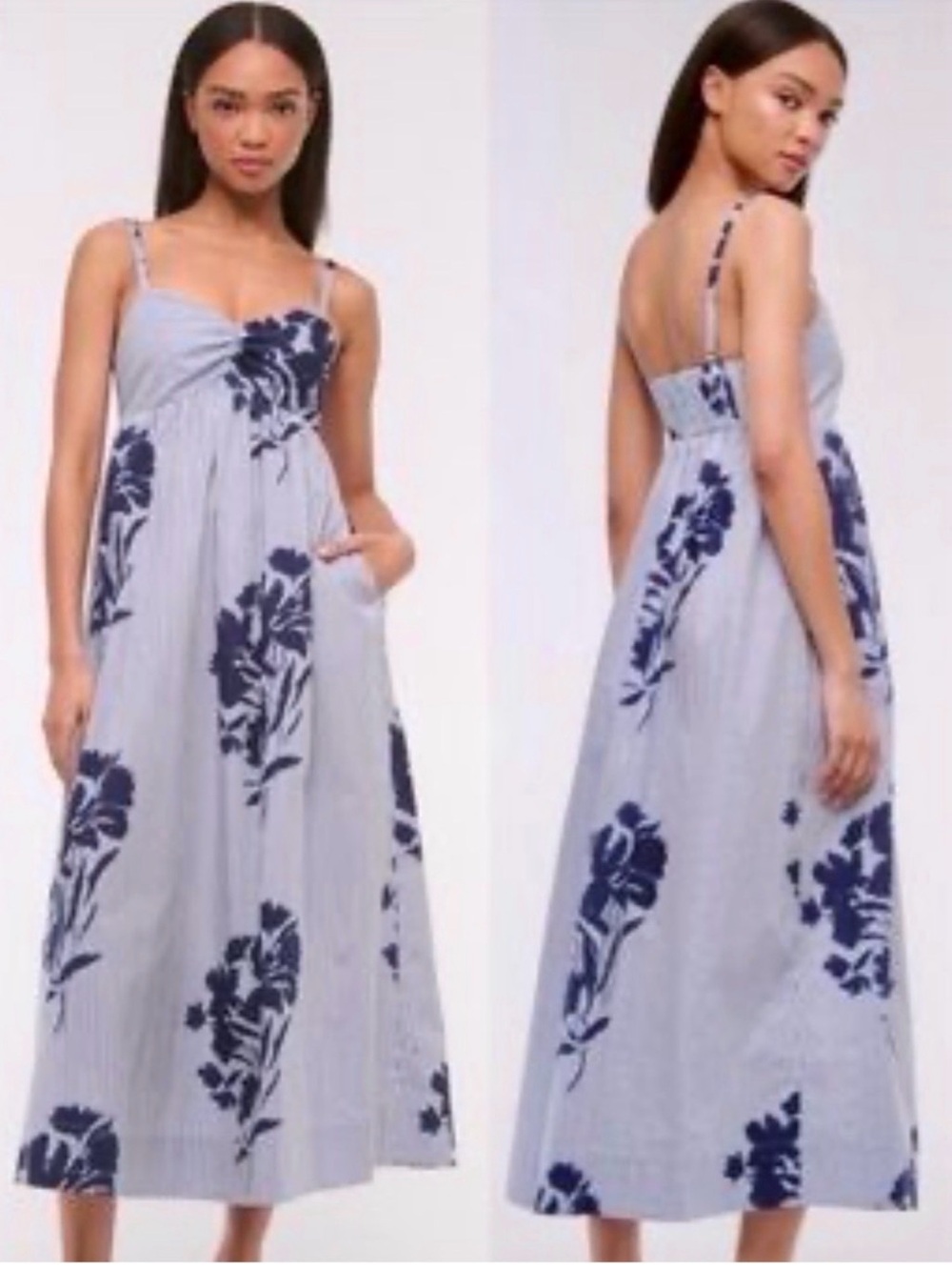 NWT Abercrombie & Fitch Blue and White Striped Floral Midi Dress